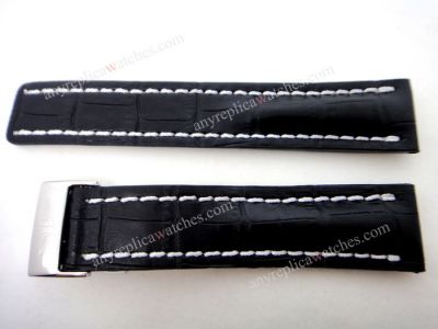 Aftermarket Replica Breitling Watch Bands  Black Real Leather  -24mm